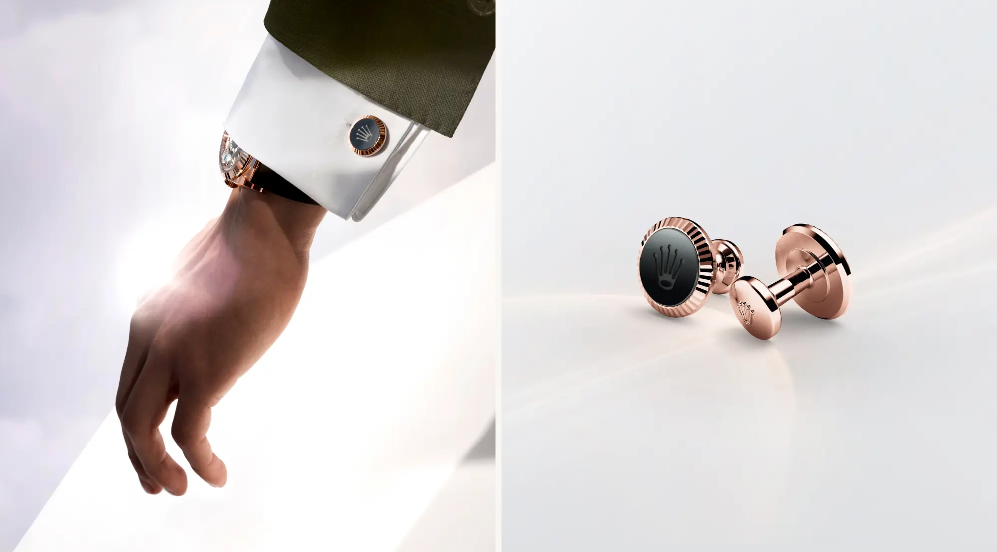 Rolex ‘Fluted’ cufflinks in Everose gold, A1035 - Swiss Time Square