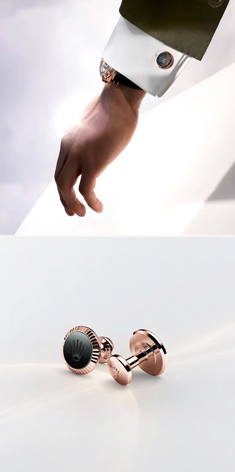 Rolex ‘Fluted’ cufflinks in Everose gold, A1035 - Swiss Time Square